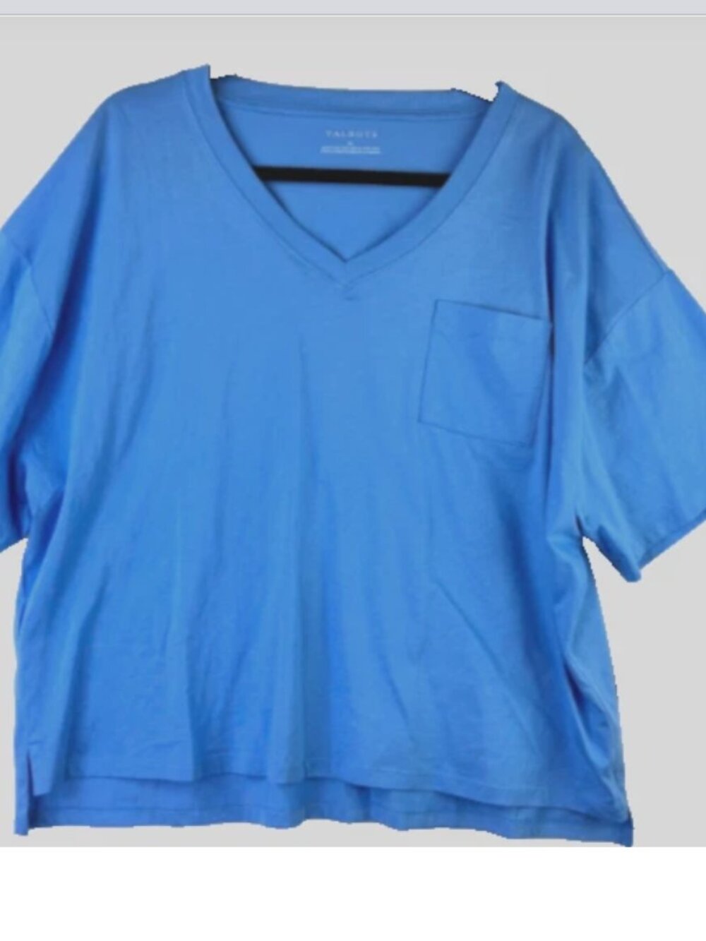 Talbots V Neck Short Sleeve Pocket Tee NWT Sz L Blue